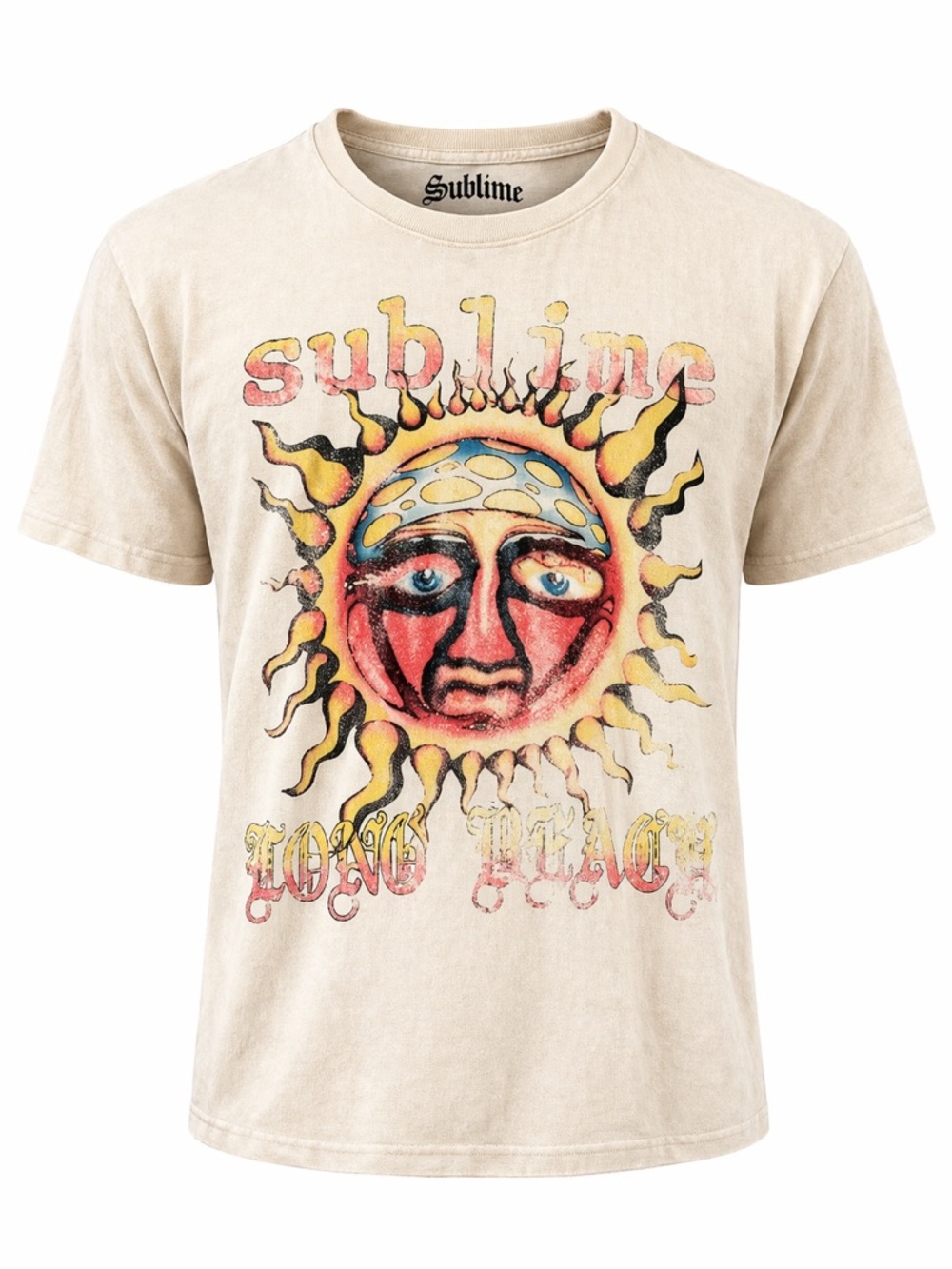 Sublime Long Beach Sun Graphic T Shirt Cream Vintage Style Band Tee Short Sleeve